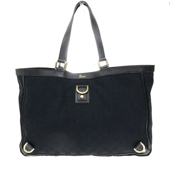 Gucci Handbags - GUCCI Logo Abbey GG Pattern Shoulder Tote Bag Canvas Leather Black GHW
